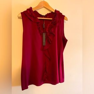 Elie Tahari flouncy silk tank blouse in berry sz L NWT